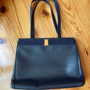 Ferragamo Vara Bow Top Handle in Navy